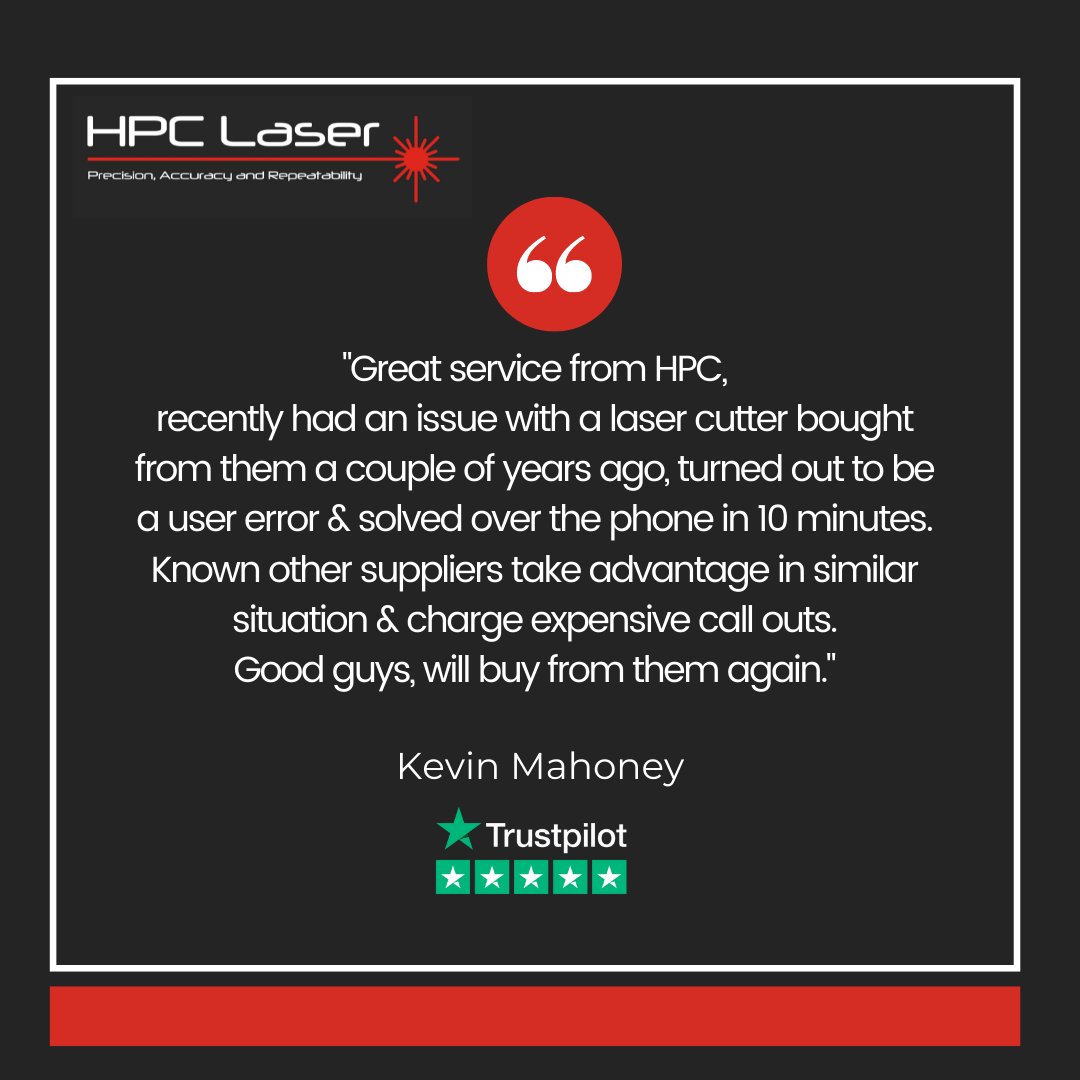 Thank you, Kevin, for the fantastic review!

If you are looking for a company that will provide you with a lifetime of after-sales service and technical support, you are in the right place.

Get in touch today at +44 1422 310800 or sales@hpclaser.co.uk

#customerservice #review