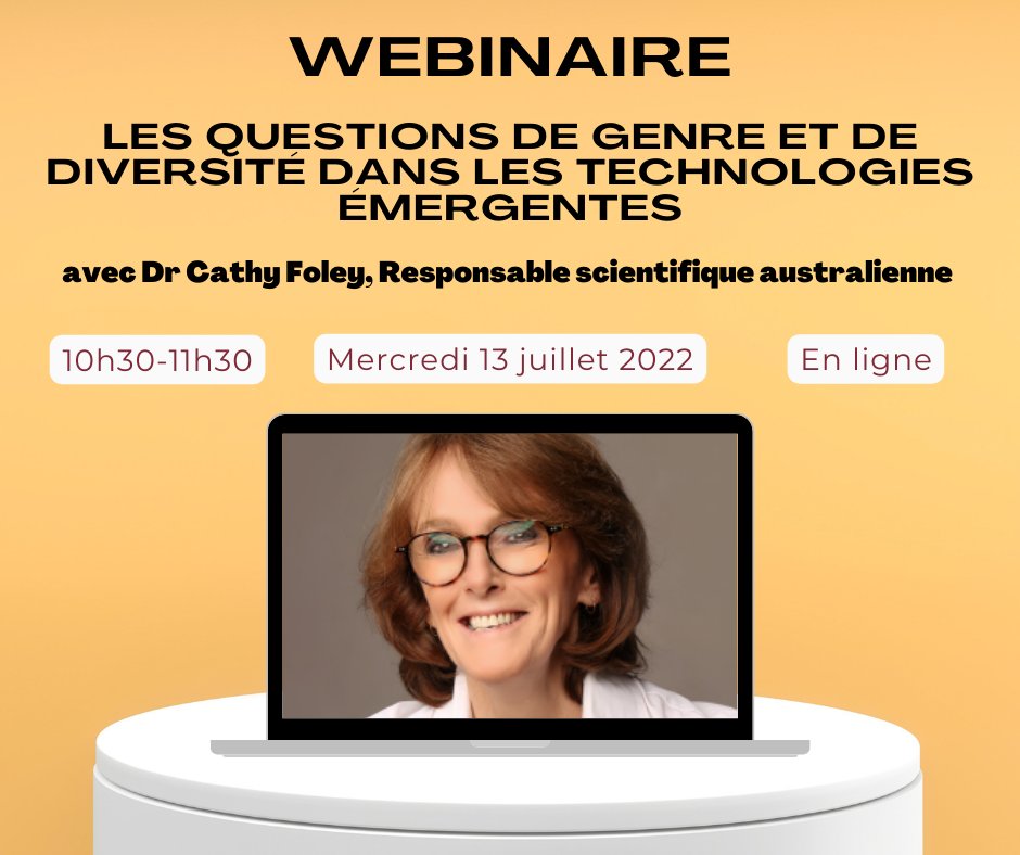 Ne manquez pas l'occasion de suivre l'échange de Dr Cathy Foley, @ScienceChiefAu , autour des questions de genre et de diversité dans les technologies émergentes au cours d'un webinaire ce mercredi 13 juillet à 10h30 (🕥🇫🇷)/18h30 (🕡🇦🇺) Inscriptions➡️france.celebrateaustralianow.com/event/webinair…