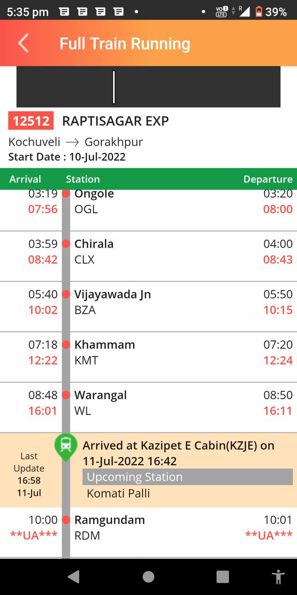ViSh_imd's tweet photo. @RailwaySeva what has happened to Train 🚆 12512, it took so long to travel between KMT and WL. It's already showing late by around 5 Hrs. https://t.co/aYfvjulgs6