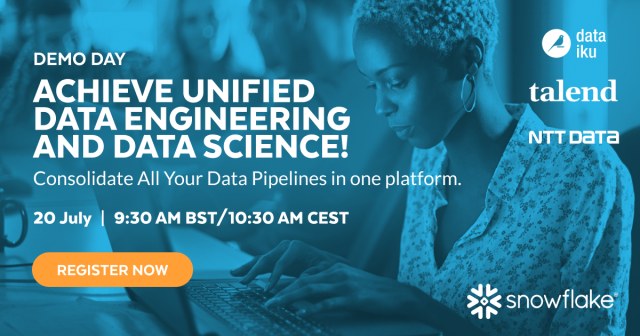 Talend and <a href="/Snowflake/">Snowflake</a> are enabling organisations to accomplish all their tasks in one platform. Learn how to unify #dataengineering and #datascience while keeping your language of choice at Demo Day on 20 July! Register here 👉 bit.ly/3MWqYor bit.ly/3P8UAQi