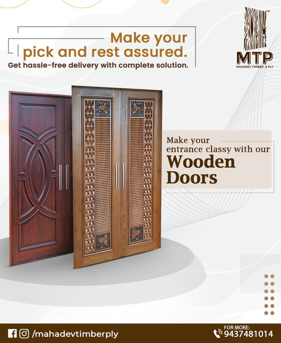Mahadev Timber & Ply (@mahadev_ply) on Twitter photo Make your entrance classy with our Wooden Doors.
Visit <a href="/mahadev_ply/">Mahadev Timber & Ply</a> to get the best collection of Wooden Doors and many more.
Contact us: +91 9437481014
.
#mahadevtimberply #bhubaneswar #mybhubaneswar #bhubaneswarbuzz #bhubaneswarinteriordesigner #bhuabneswarinteriordesign Make your entrance classy with our Wooden Doors.
Visit <a href="/mahadev_ply/">Mahadev Timber & Ply</a> to get the best collection of Wooden Doors and many more.
Contact us: +91 9437481014
.
#mahadevtimberply #bhubaneswar #mybhubaneswar #bhubaneswarbuzz #bhubaneswarinteriordesigner #bhuabneswarinteriordesign