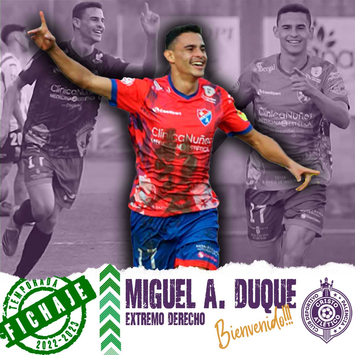 PalenciaCristo's tweet photo. ✅ 𝗢𝗙𝗜𝗖𝗜𝗔𝗟 | FICHAJE
🆗 Duodécimo fichaje para la temporada 22/23.

🚢 Se sube al barco morado 💜... 𝐌𝐈𝐆𝐔𝐄𝐋 𝐀. 𝐃𝐔𝐐𝐔𝐄⚽️
‼️ Bienvenido al Palencia CA @DuqueJr11
 https://t.co/3AgdHnU1oc

#SomosPalencia 🟣#unodelosnuestro 🟣 #JugamosJuntos https://t.co/m5dSXbim67