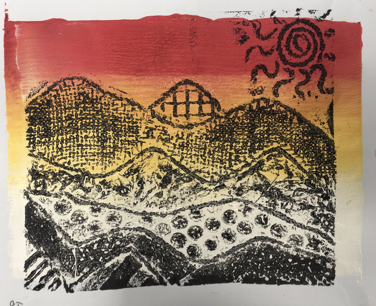 So proud of Nabiha in 8F for producing a superbe collograph ; first time we are running this method of printmaking.
