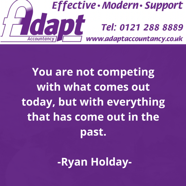 adapt123's tweet photo. Happy Monday everyone
Here is our quote of the day
You are not competing with what comes out today, but with everything that has come out in the past
-Ryan Holday-
#interstates #bankofengland #business #adaptaccountancy #businessgrowth #quotes #accountancy #accountingservices https://t.co/6SgPIhYVbf