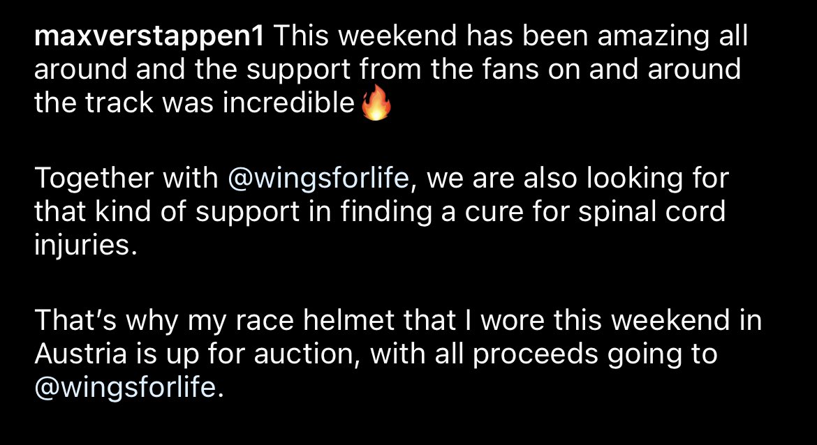 max’ helmet is up for auction to raise money for the wingsforlife foundation!