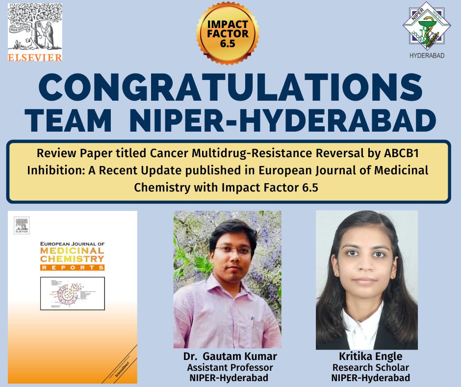 NIPERHyd's tweet photo. Congratulations Team @NIPERHyd 

#ReviewPaper titled #Cancer #MultidrugResistance Reversal by #ABCB1 Inhibition: A Recent Update published in European Journal of #MedicinalChemistry @ELSchemistry with #ImpactFactor 6.5

@Pharmadept @mansukhmandviya @OfficeOf_MM @bhagwantkhuba https://t.co/WYzoZ3qatu