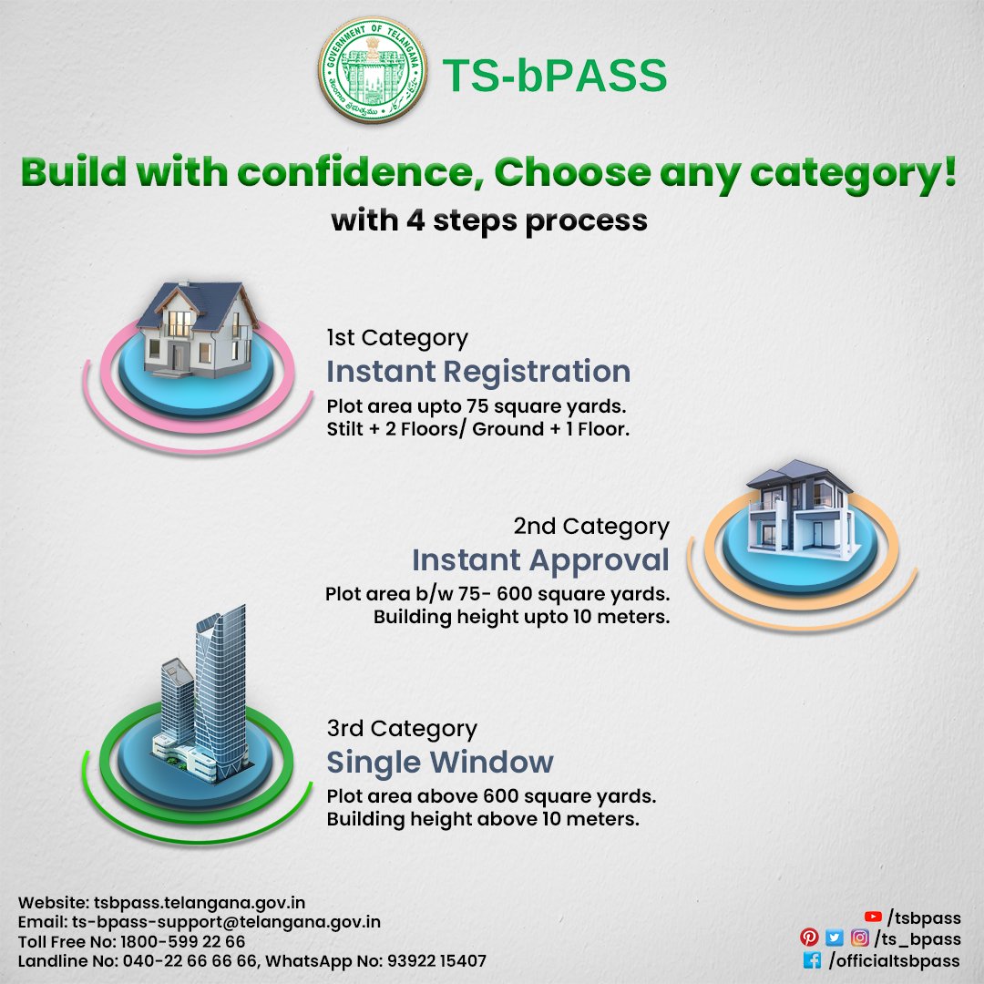 TG_bPASS's tweet photo. Get your building permission in any of the 3 categories:
1. Instant Registration
2. Instant Approval
3. Single Window
•
#online #Easy #singlewindow #Buildings #buildingapproval #easysteps #register #easyregister #easyapply #permit #Telangana #Hyderabad #ktr #infrastructure https://t.co/UiZC244NyH
