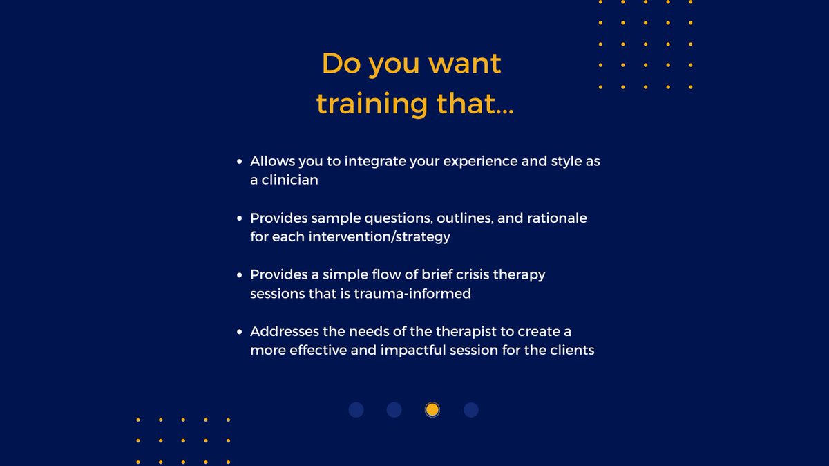 BriefCrisisTx's tweet photo. Are you looking for a new approach and a better understanding of how to counsel clients in crisis? 

Join us on July 22, 2022 for a full-day training in #BriefCrisisTherapy  
 
For all the details and to register, go to https://t.co/ZSWJcHOUrC (link in bio). https://t.co/qVJQXTZLbB