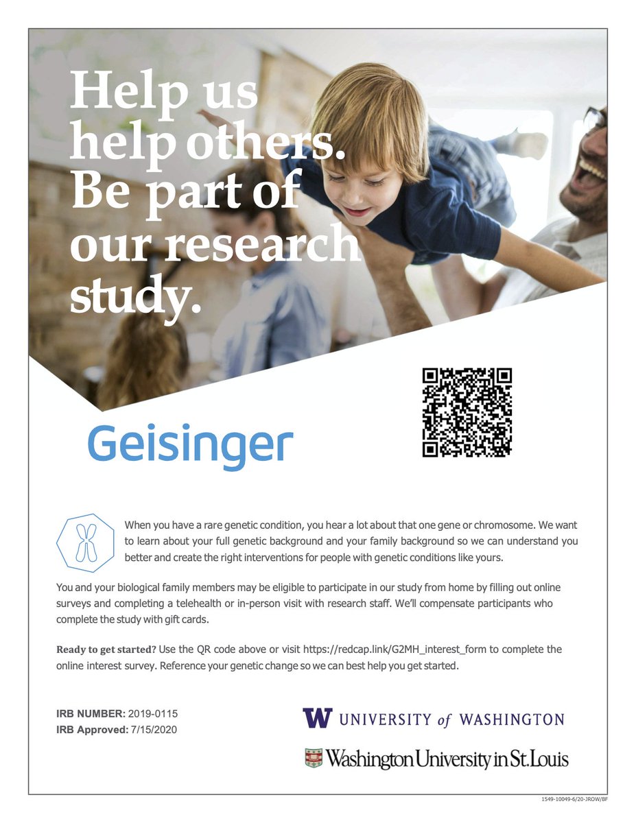 Geisinger’s ADMI and our partners are conducting a study called Genes 2 Mental Health! Those with some genetic changes can participate online for compensation through remote assessment. Click the link to our interest form to learn more: redcap.link/G2MH_interest_…