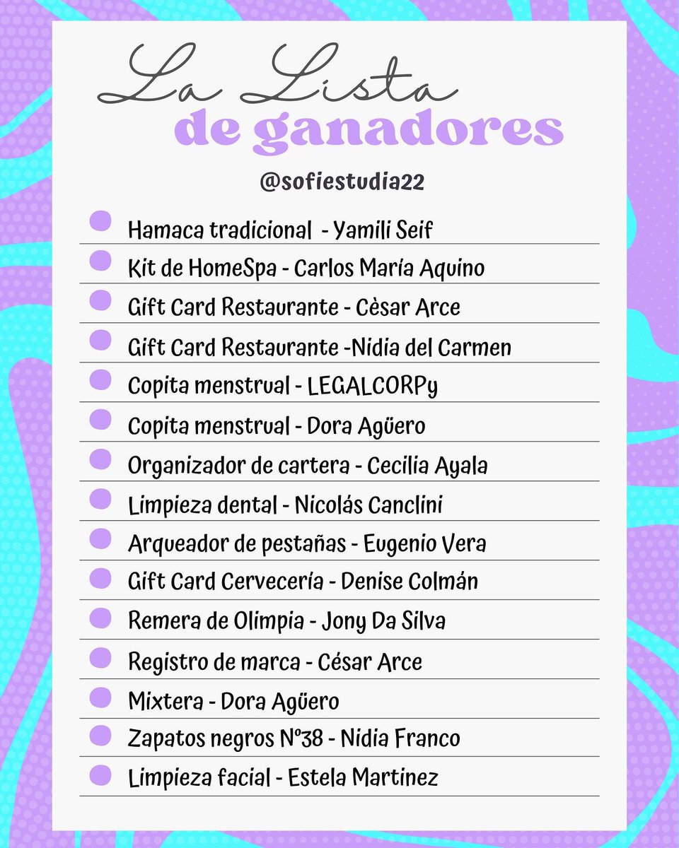 SofiEstudia22's tweet photo. Presento la lista oficial de premios del sorteo de #SofiEstudia22 ❤️ muchas gracias a todos los que apoyaron este sorteo y felicidades a los ganadores! Hay más por venir 🤭✨ https://t.co/G1UDasAA0J