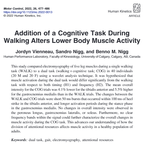 Human_Kinetics's tweet photo. Check out the latest research from @MotorControlHK! Addition of a Cognitive Task During Walking Alters Lower Body Muscle Activity https://t.co/AbhGBnIPwl #motorcontrol #dualtask #gaitstudy #electromyography https://t.co/FlCppHqYDk