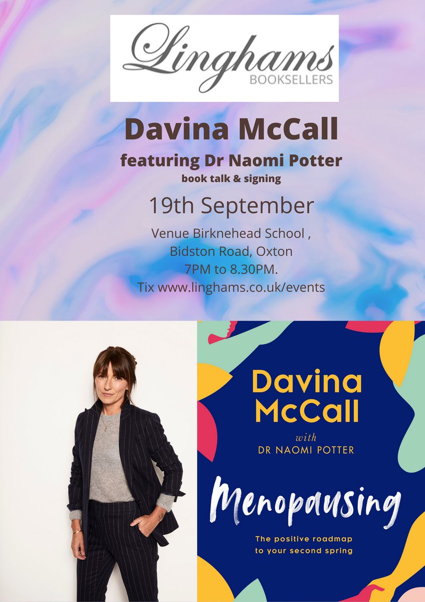 EVENTS coming up ..BIG NEWS!
<a href="/ThisisDavina/">Davina McCall</a> <a href="/menoscandal/">Rewriting midlife and menopause</a> <a href="/menomatters/">Menopause Matters</a> @menonotmad <a href="/50sense/">50Sense (LizzieCarrEllis)</a> #Menopausematters #DavinaMccall @Birknheadschool 19th September
tix  linghams.co.uk/event/linghams…