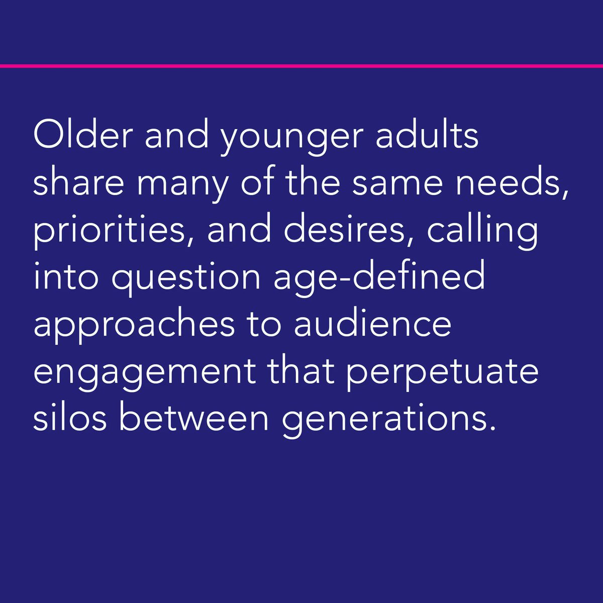 CultureTrack's tweet image. Older adults have a lot in common with their younger counterparts! 

Read more similarities in Untapped Opportunity: link in bio. 

#CultureTrack #CCTTstudy @LaPlacaCohen @EAMPhil @SloverLinett #CreativeAging #VitalityArts