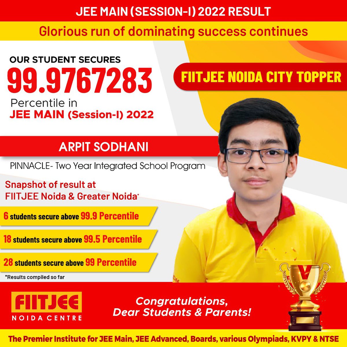 Fiitjee_Noida's tweet image. 🏅JEE Main 2022 Session 1 Result🏅
The glorious run of dominating 💪 success of #FIITJEENoida&apos;s students continues! 

The result is the testimony of our success mantra and the hard work &amp;amp; dedication of both, the students &amp;amp; faculties! 

#JEE2022 #JEEMain #JEE #IITJEE #Noida