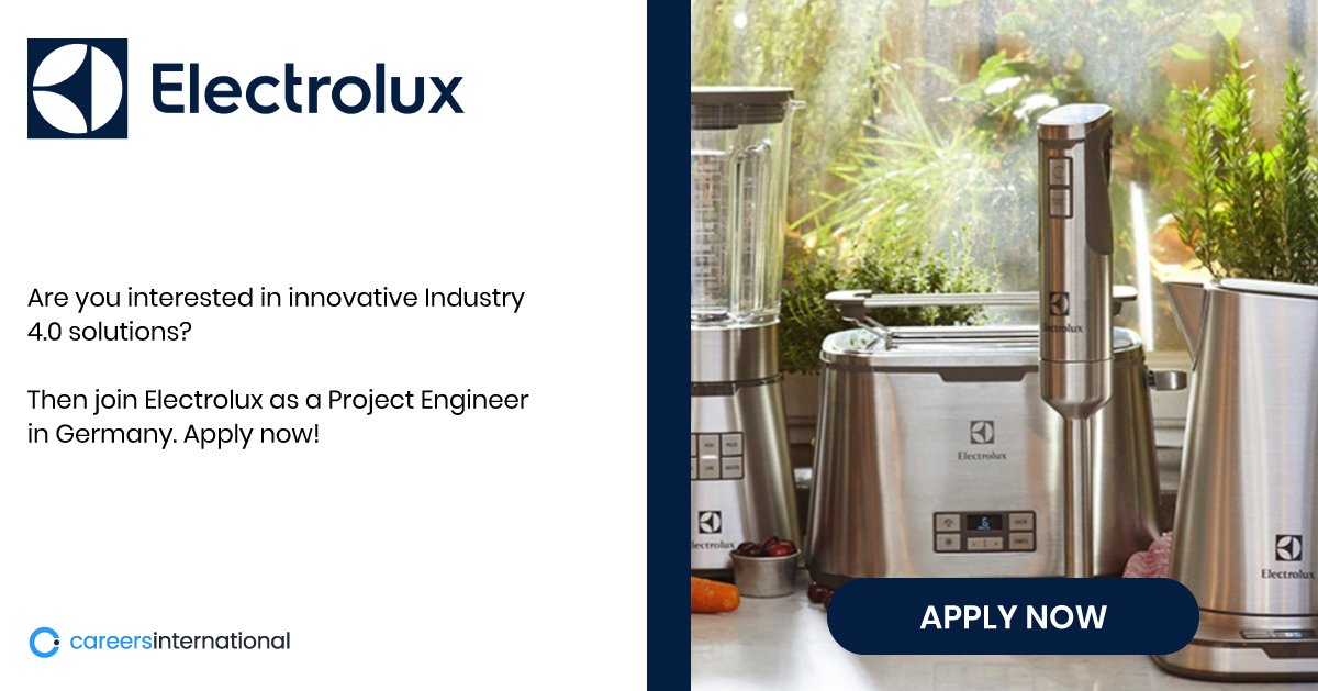 Careers_Intl's tweet photo. Are you a Project Engineer with experience in industrial equipment and knowledge of robotized automatic equipment? Then this is for you! Join Electrolux in Germany and be an innovator in Industry 4.0 solutions! Apply now at https://t.co/lr0HKkERPR
#jobinar #engineering https://t.co/YJcNcEKaDh