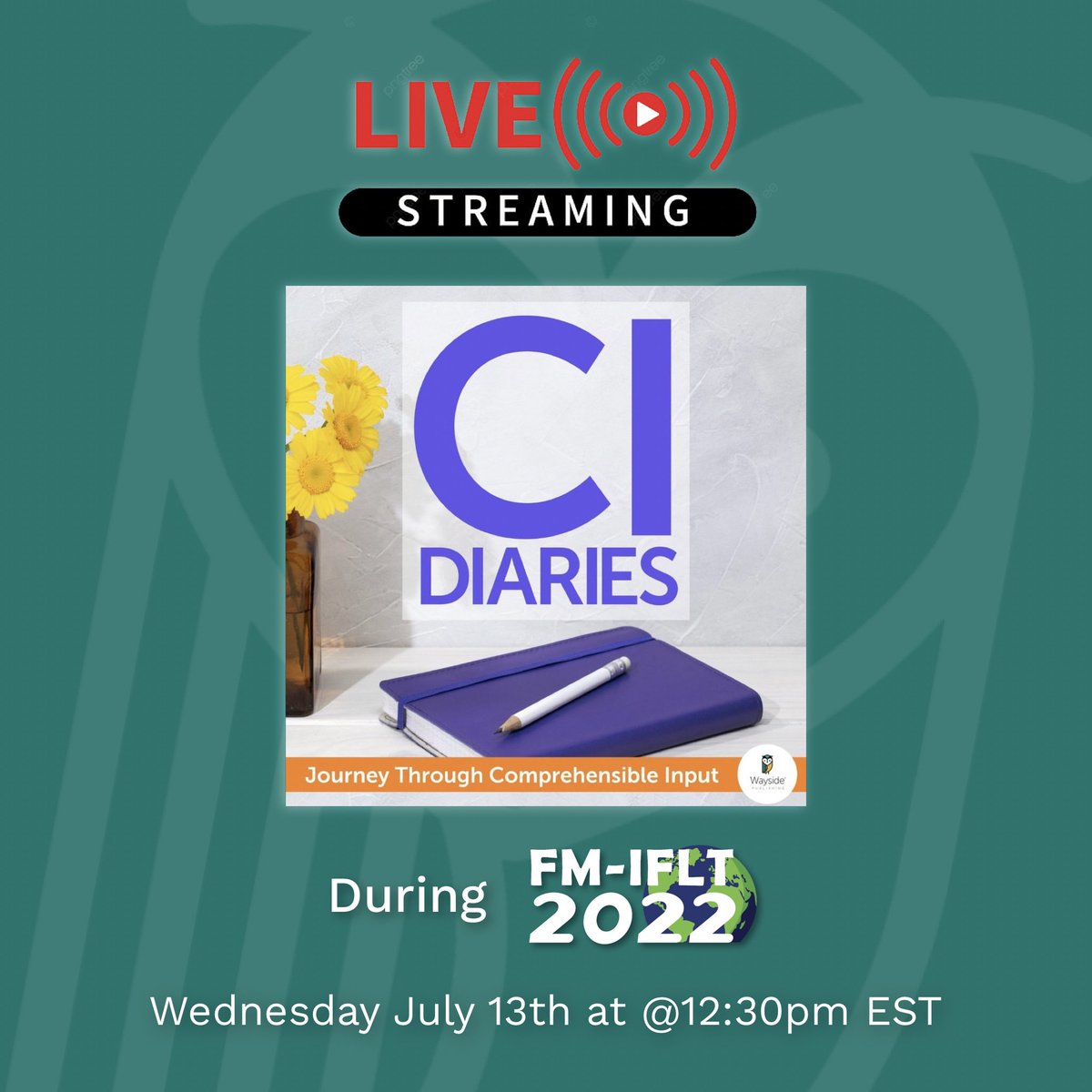 Don’t miss out on the LIVE streaming episode of the CI Diaries coming to you from #FMIFLT2022! Join <a href="/placido/">Placido Placido</a> and <a href="/senoraCMT/">Carrie Toth (Tō-th), NBCT</a> at around 12:30pm EST on Wednesday July 13th! We’ll be streaming live on the <a href="/FluencyMatters/">Fluency Matters</a> IG and Facebook!