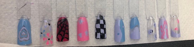 EasternCenter's tweet photo. It's spa week in Cosmetology! Check out some of these amazing nail designs. Great job to all! #skills #cosmetology #spaweek #nailart https://t.co/DA8EZvTTXE