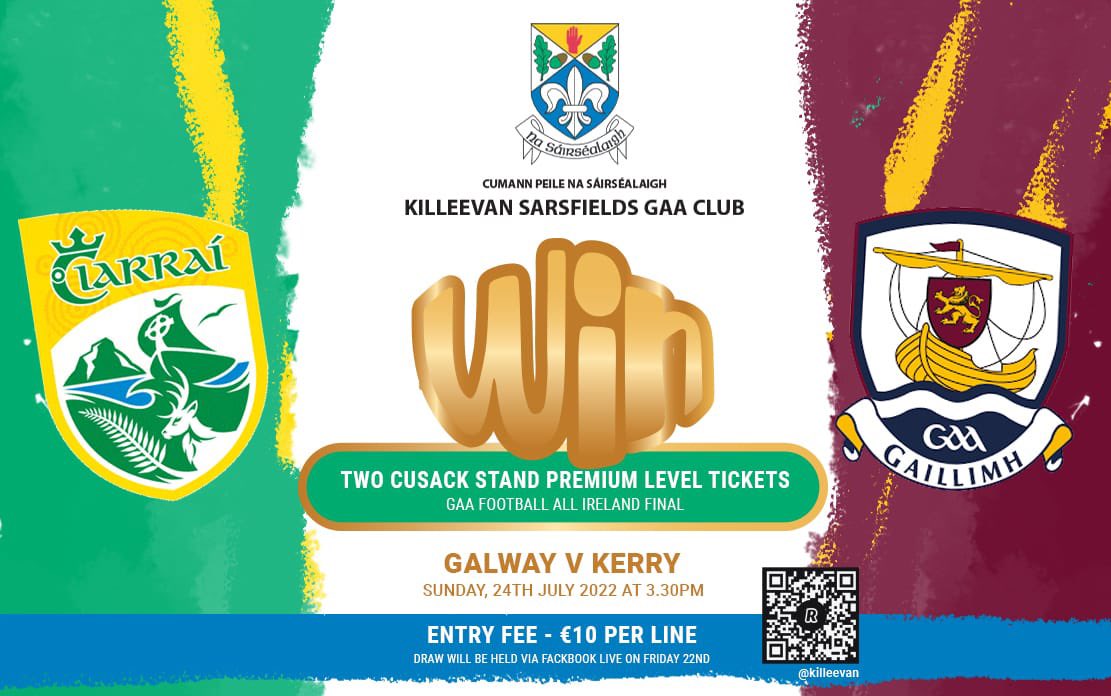 KilleevanGAA's tweet photo. 2 Ticéidí don Chluiche Ceannais Uile Éireann!
2 Premium Level All Ireland Final Tickets to be won! Simple 2 step process to be in with a chance of attending the upcoming Senior football final in Páirc an Chrócaigh. See below…. https://t.co/tj428ZkZJx
