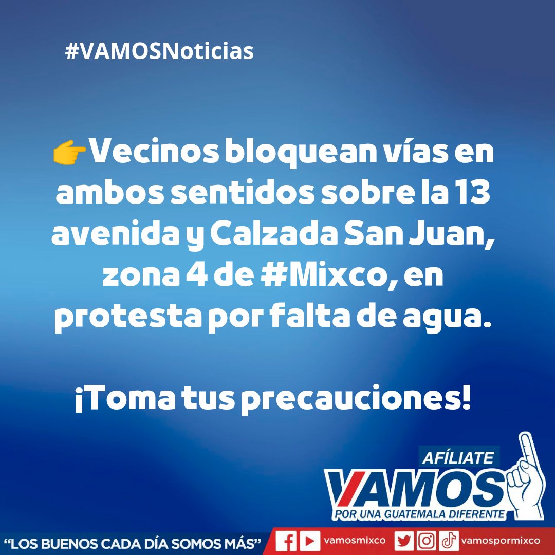 📣#VAMOSNoticias 
 
✅Vecinos #bloquean #vías en ambos sentidos sobre la 13 avenida y #CalzadaSanJuan  zona 4 de #Mixco, en #protesta por #faltadeagua.

👉Toma tus precauciones ⚠️