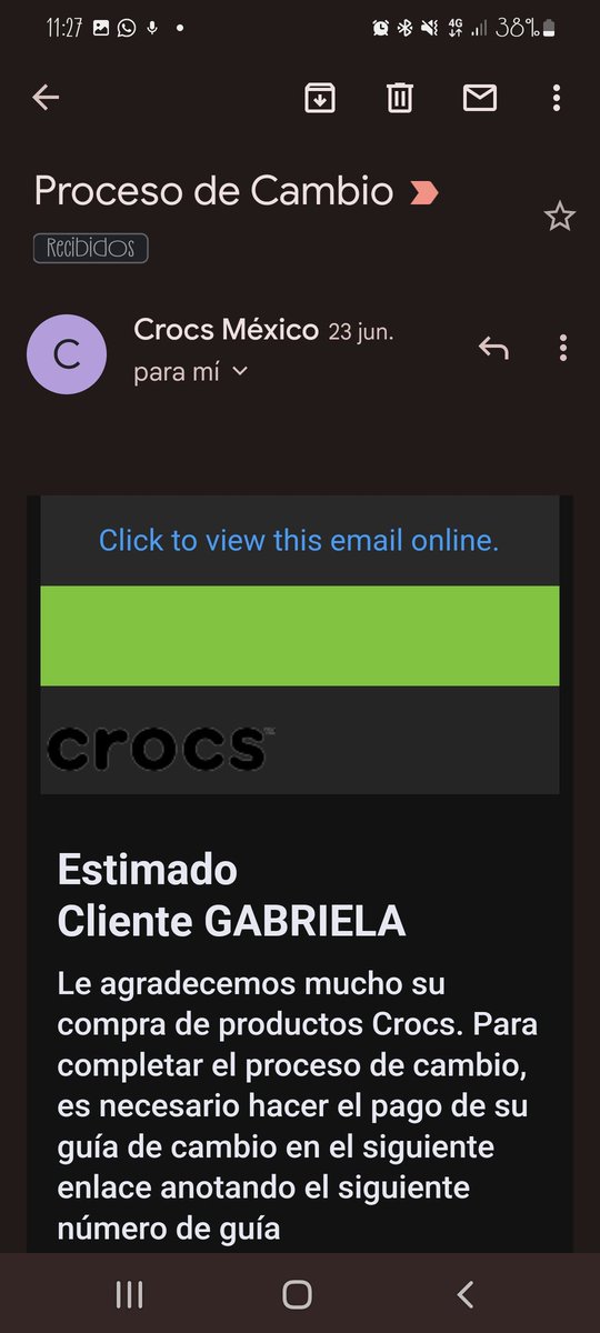 GabyMinguez's tweet photo. @Crocs Pague mi guía de cambio desde el 23 de Junio y uds no han generado guía para que la paqueteria pase por ellos. No se a donde comunicarme, no me hacen caso por ningún medio. https://t.co/yU6t9PYY0C