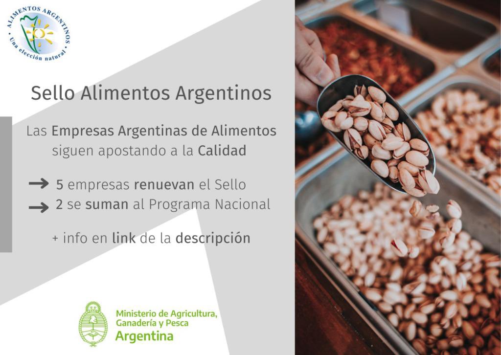 MÁS EMPRESAS OBTIENEN EL SELLO
 "ALIMENTOS ARGENTINOS"
7 empresas argentinas, 5 de las cuales tienen el Sello y amplían su cartera y 2 nuevas: Moño Azul productora de manzanas y Alimentos Modernos S.A elaboradora de papa prefritos y congelados.
👉 alimentosargentinos.gob.ar/HomeAlimentos/…
