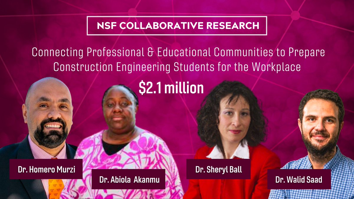 Dr. <a href="/hmurzi/">Homero Murzi</a> joins <a href="/AkanmuDemi/">Abiola Akanmu</a>, Sheryl Ball and Walid Saad in a new grant to help prepare #ConstructionEngineers for the workplace! This $2.1 million project is designed to create a collaborative network (called ConPEC). Read more: nsf.gov/awardsearch/sh…