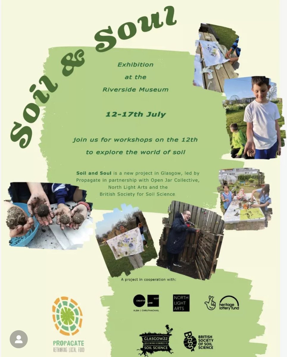 Soil &amp; SOUL🖤 Join us at Riverside Museum for a FREE exhibition on all things soil in Glasgow. From Tues 12th July until Sun 17th, 10am-5pm; and you'll find us on the ground floor, next to the motorbikes, and the quiet area. On Tues, 1:30 onwards for a fun soily workshop. 👋🏻🥦