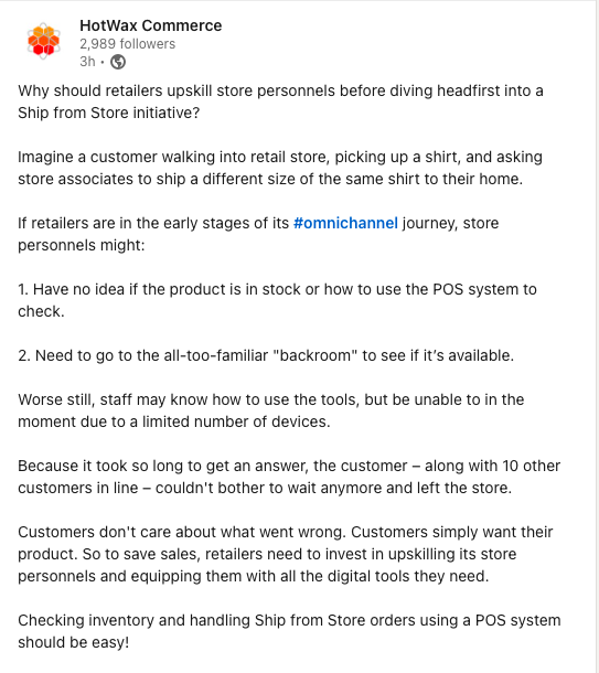 HotWaxCommerce's tweet photo. Why should retailers upskill store personnels before diving headfirst into a Ship from Store initiative?
#ShipFromStore #omnichannel #POS #TrainingandDevelopment https://t.co/SHXjcF7CTh