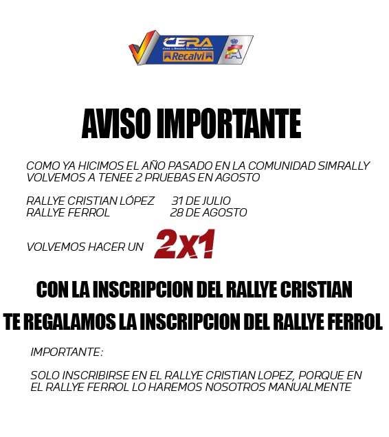 Aprovecha la oportunidad de correr dos rallyes por el precio de uno!