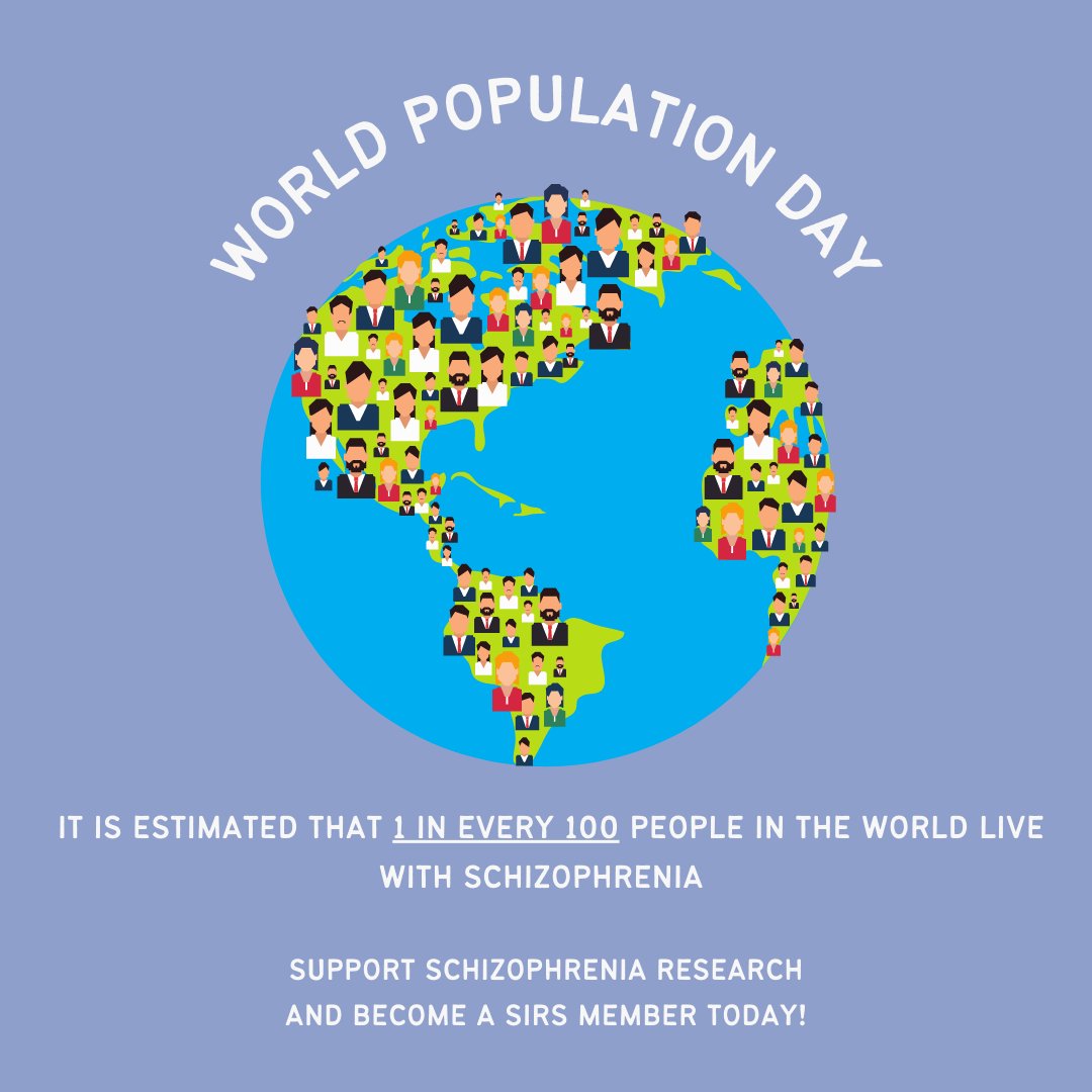 SIRSGlobal's tweet photo. It is estimated that 1 in every 100 people in the world live with schizophrenia. Support schizophrenia research and become a member of SIRS today at https://t.co/9bt2iQtxG3 #schizophrenia #worldpopulationday #research #endthestigma https://t.co/2e6SKA0997
