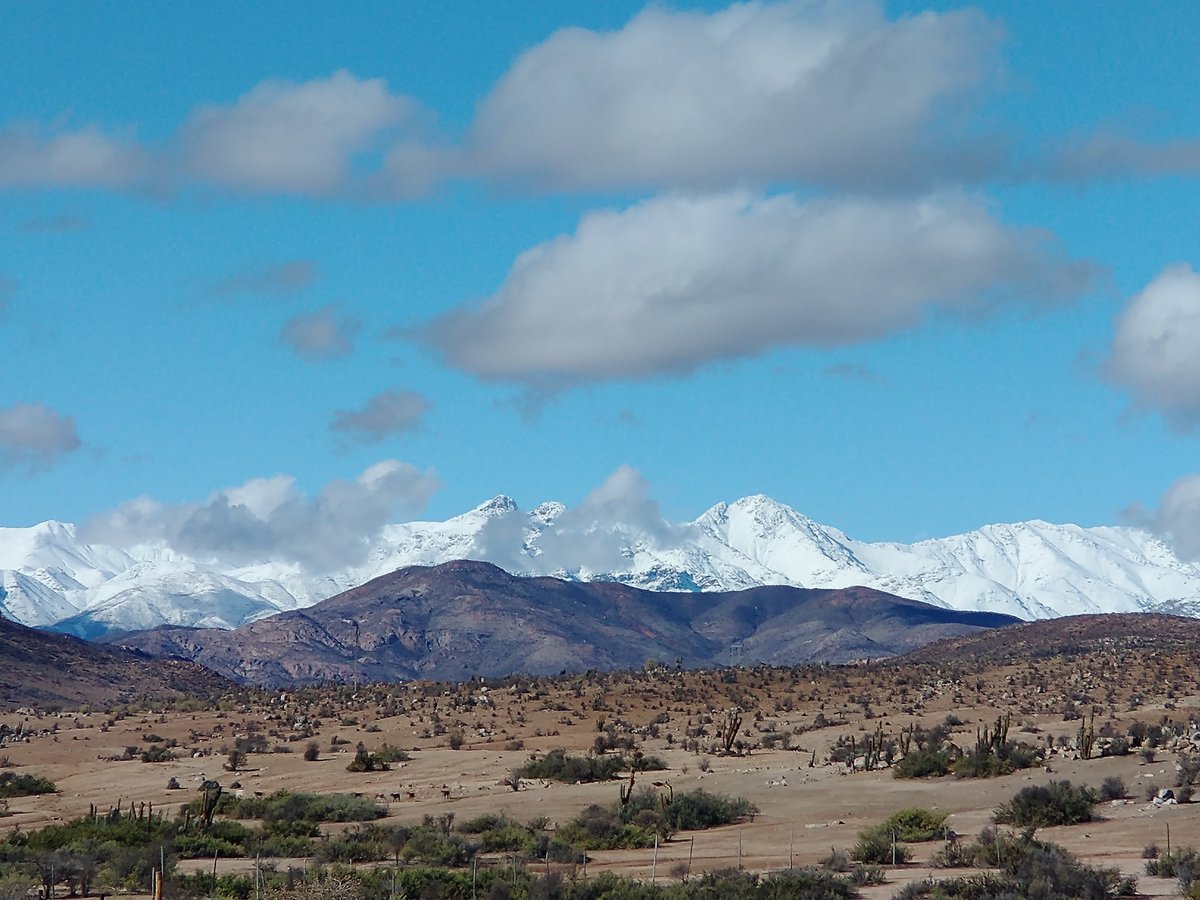 AceiteCalendula's tweet photo. Después de la maravillosa #Lluvia  sale el sol y nos muestra la cordillera nevada en #Combarbalá  de lado a lado, apareciendo el cerro chaguareche entre las nubes  😍🙏🙌 🌧️ https://t.co/ZtIDNGpdwT