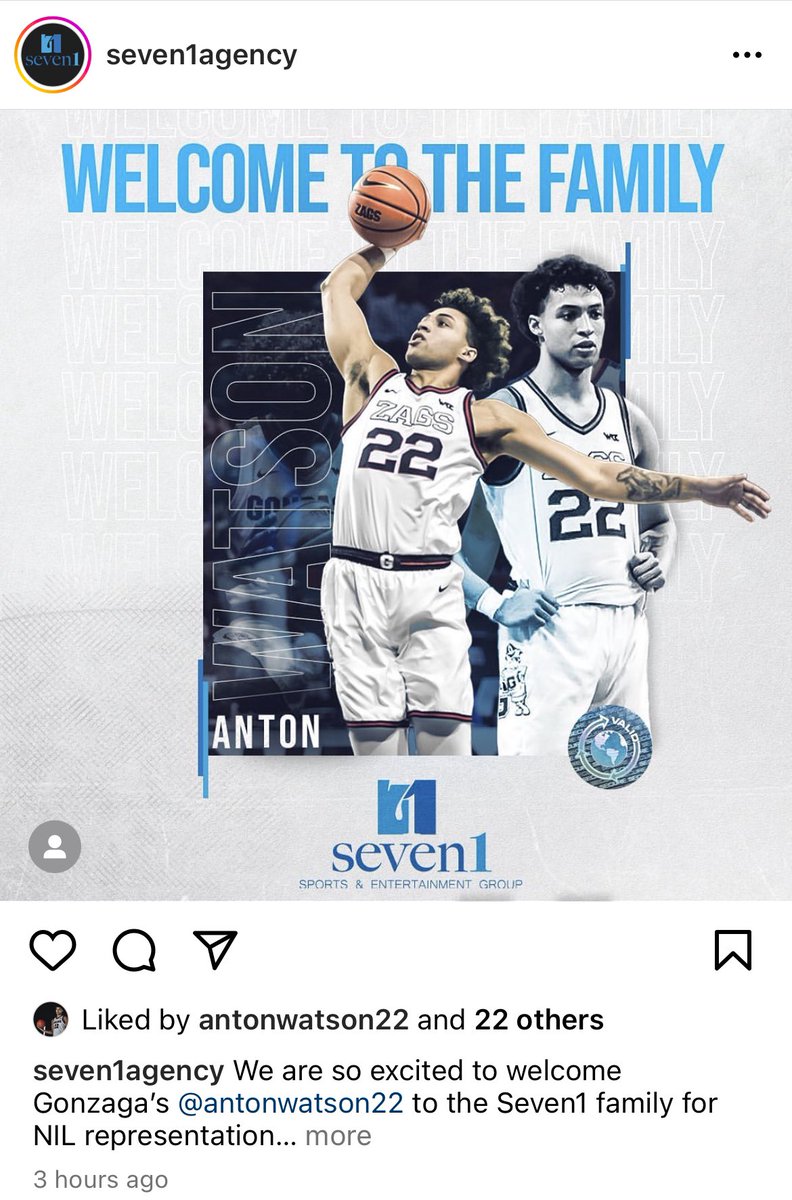 Theo Lawson (@theolawson_sr) on Twitter photo #Gonzaga forward and Spokane native Anton Watson has signed with the <a href="/seven1agency/">Seven1 Sports & Entertainment 🏀</a> launched by former NBA players Tracy McGrady and Jermaine O’Neal. Zags teammate and close friend Drew Timme became the agency’s first college athlete last year. #Gonzaga forward and Spokane native Anton Watson has signed with the <a href="/seven1agency/">Seven1 Sports & Entertainment 🏀</a> launched by former NBA players Tracy McGrady and Jermaine O’Neal. Zags teammate and close friend Drew Timme became the agency’s first college athlete last year.