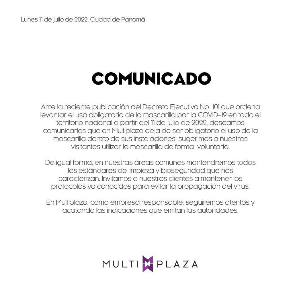 MultiplazaPA's tweet photo. Comunicado. https://t.co/aquQqyElzX