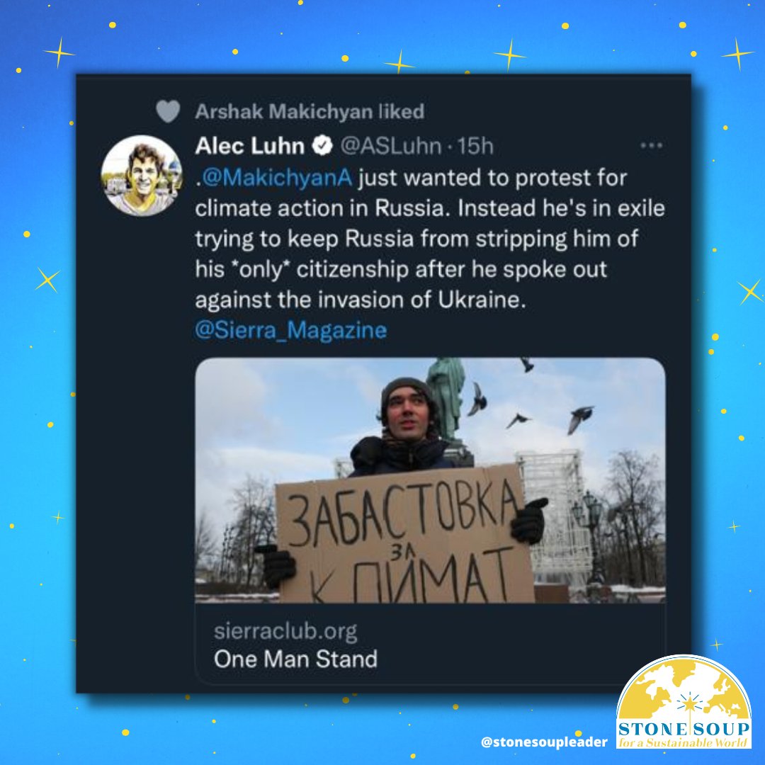 stonesoupleader's tweet photo. #ArshakMakichyan is a shining example of the kind of courage needed to speak truth to power. If he can do it, so can we all. #MondayMotivation
https://t.co/7CSUAA72cm
.
.
@MakichyanA @FFFRussia @Sierra_Magazine
#SierraMagazine #ClimateDiscussions #FridaysForFutureRussia https://t.co/ZV3fE4QmQT