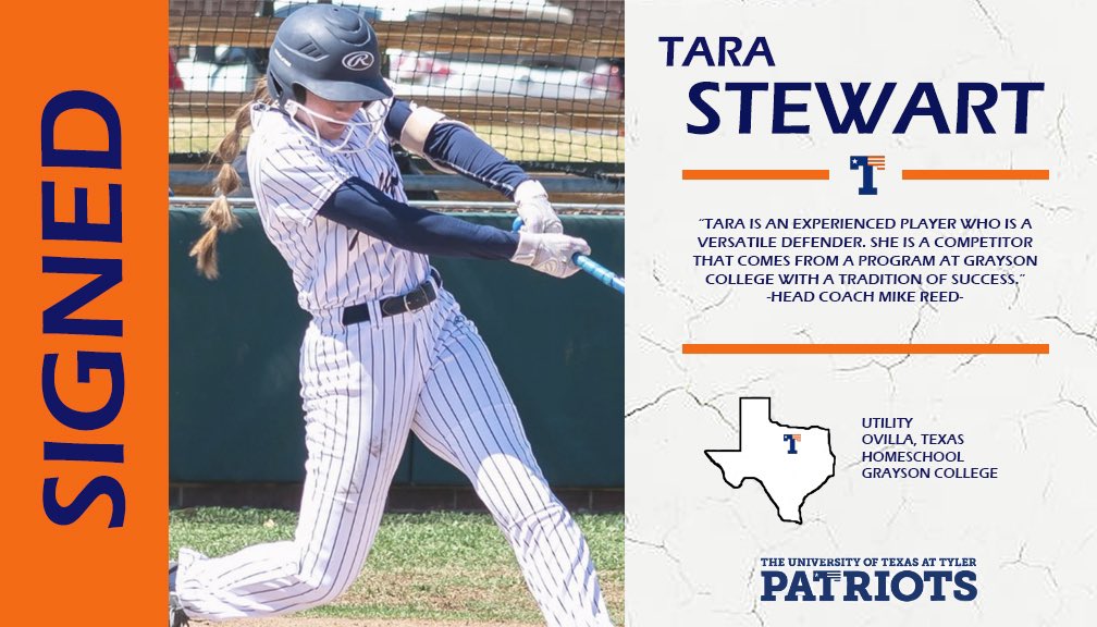 SB | We are bringing in another product of one of the top JC in the Nation. Tara Stewart from Grayson College will enter this fall. She added 5 HRs and 32 RBIs in the Viking lineup with an OBP of .386 her sophomore season. 

Welcome to the Patriot Family Tara!

#TYLERMADE