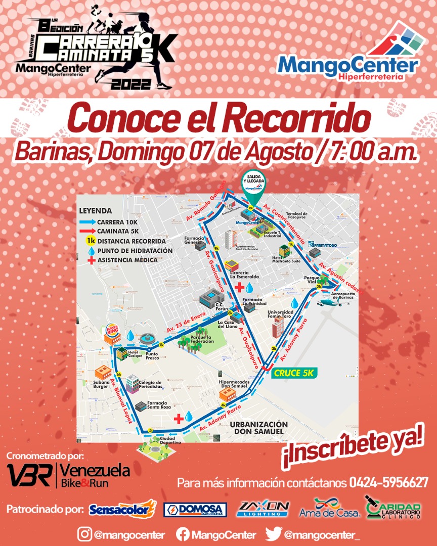 MangoCenter_'s tweet image. La 8va edición de la Carrera - Caminata MangoCenter regresa este 7 de #Agosto de 2022. Inscríbete en todas las tiendas MangoCenter en #Barinas #Araure #Cabudare
