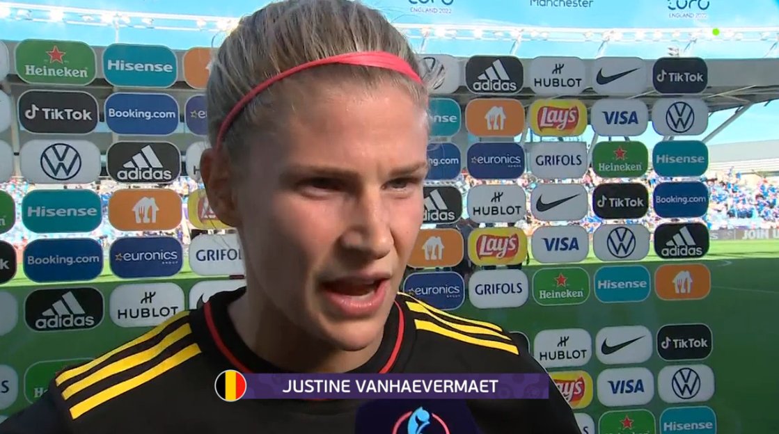 Foetbal247TBG's tweet photo. Justine Vanhaevermaet: "It’s a double-edged feeling to end up with a draw, but I think the game could have gone both ways. We had a really good game plan, but our passing wasn't as solid as it might have been." #BELISL #WEURO2022 https://t.co/eVga6c8qsL