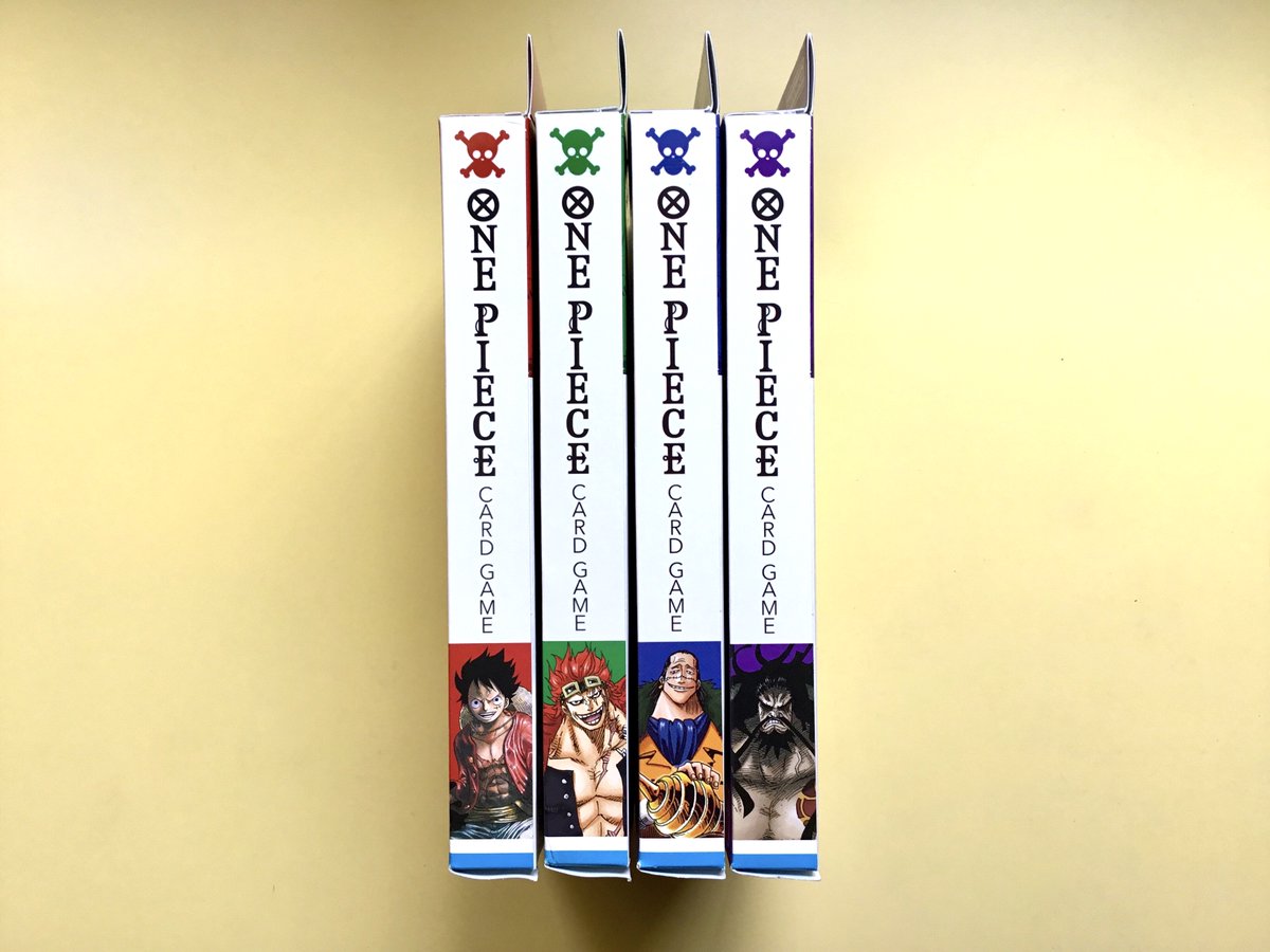 Mugiwara_23's tweet photo. ¡¡¡Acaban de llegarme los 4 primeros Starter Deck del @ONEPIECE_tcg 😍😍😍😍😍!!! Han llegado junto con una caja para guardar cartas que regalaba Amazon Japan (y que de momento no abriré). El formato de las cajas, imitando los Volúmenes del Manga, me parece un gran acierto 👍👍👍 https://t.co/uxbrqqhUve