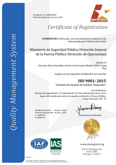 OEA_SegPublica's tweet photo. Con apoyo de #REDPPOL de @OEA_Seguridad, @fuerzapublicaCR alcanza la certificación Internacional Norma #ISO9001:2015 en el proceso de evaluación y mejora continua del servicio policial preventivo de Fuerza Pública.
Esta certificación fortalece las capacidades de la institución👏 https://t.co/pePKM2r43X
