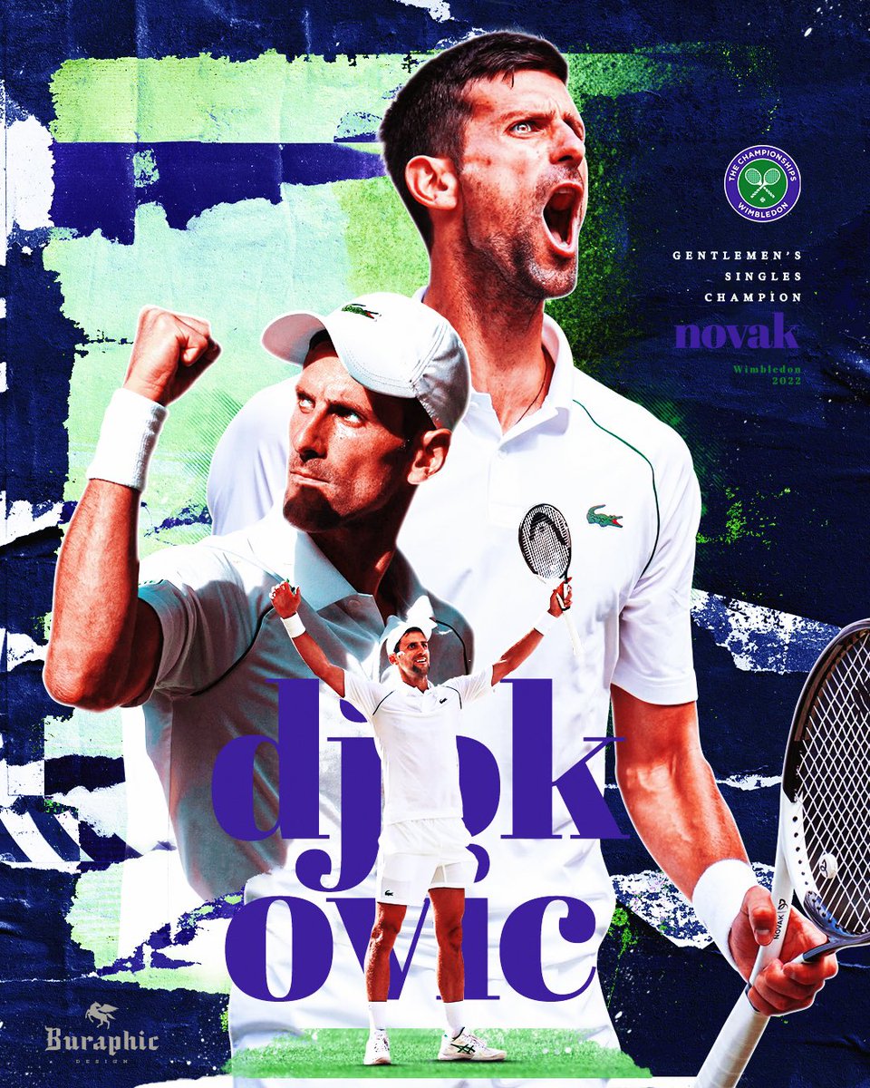 buraphicdesign's tweet photo. 𝕮𝖍𝖆𝖒𝖕𝖎𝖔𝖓 🏆 #NovakDjokovic 

#Wimbledon2022 #smsports https://t.co/fcKEM57xtI