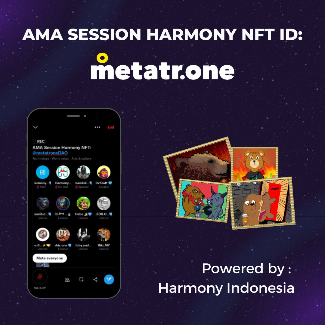 Thank you everyone for coming to AMA Session Harmony NFT ID with @metatroneDAO &amp; @0xKraft 

If you missed the space! don't worry!!! 🤗
Play recording ⬇️ and see you in the next Weekly Space

🎧 x.com/i/spaces/1vOxw…

#HarmonyONE #HarmonyNFT #Metatrone $ONE