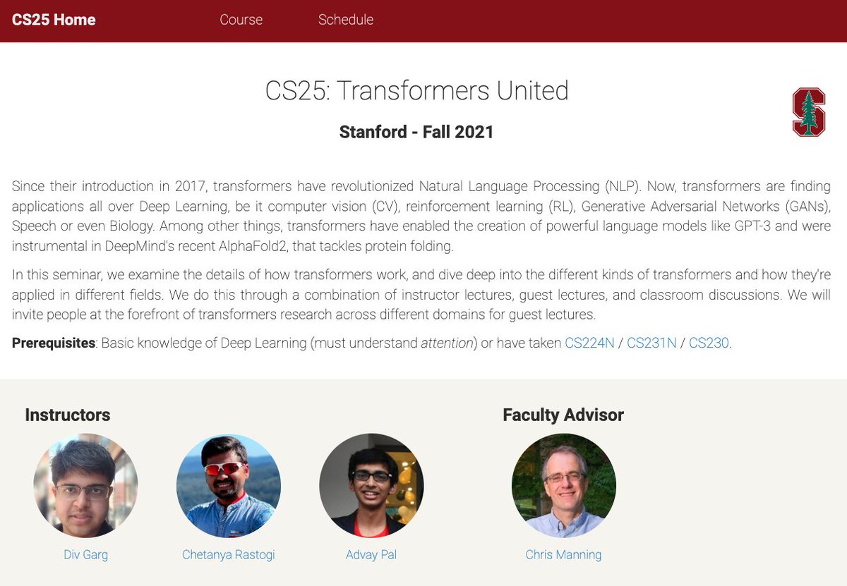 Wow! This is exciting! First ever course on Transformers by Stanford. 

Really looking forward to the release of all lectures.

website: web.stanford.edu/class/cs25/
youtube: youtube.com/playlist?list=…