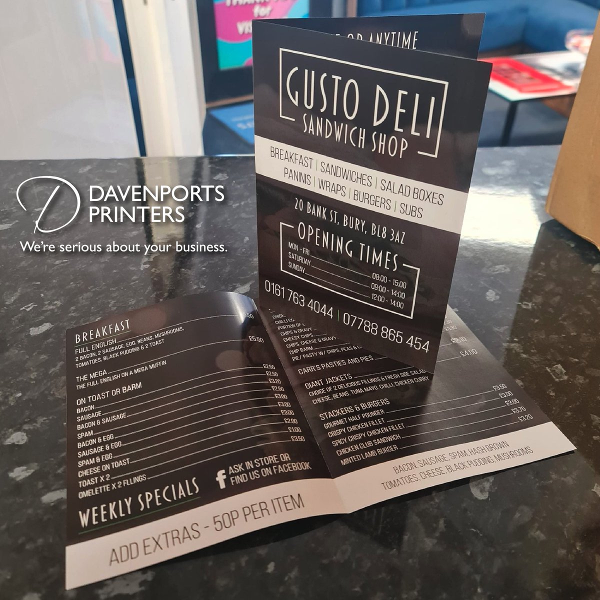 Check out these A4 Folded Menus for Gusto Deli!
We are so happy with how they look!

#Print #Design #Menu #Bury