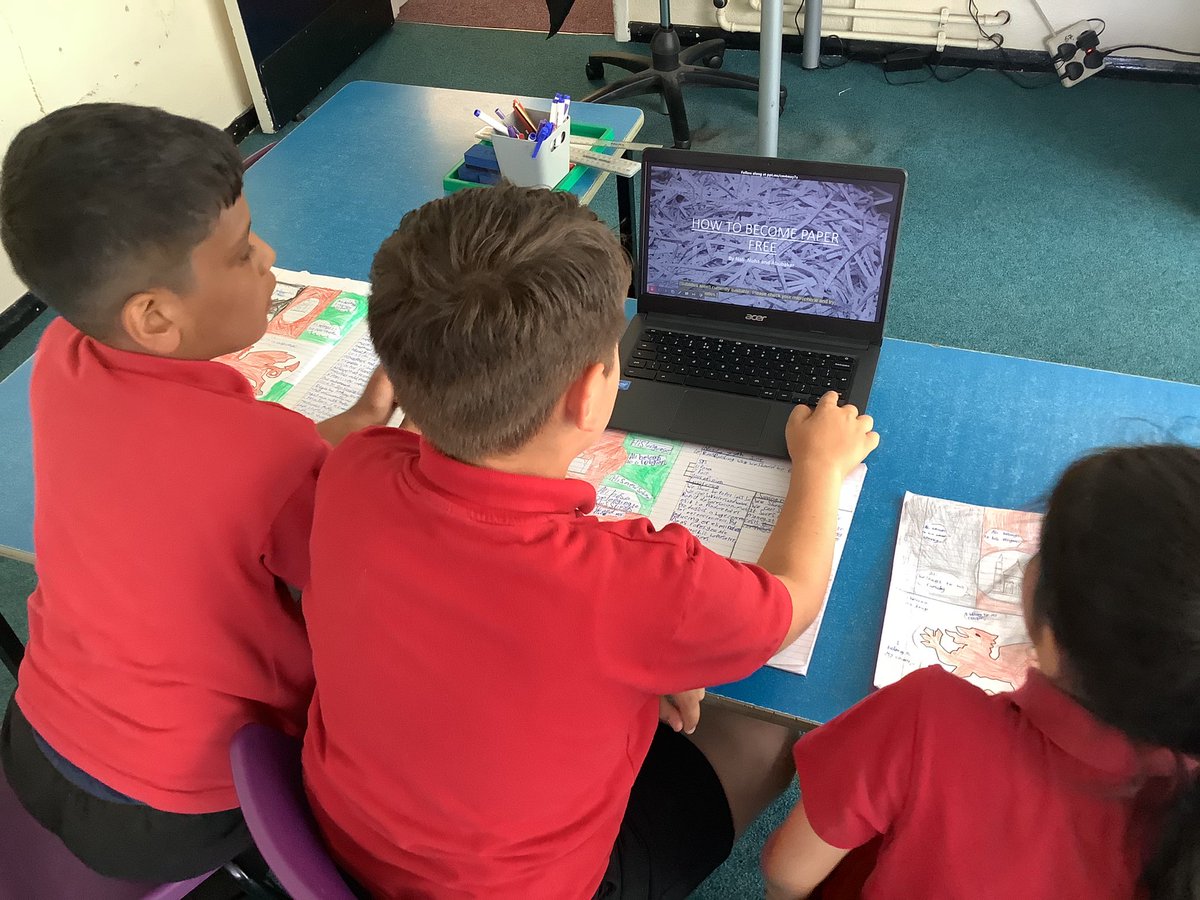 Llan_Prim_Sch's tweet photo. 4C have been working collaboratively to create presentations based on the benefits of becoming a paper free school. The children have expressed their views and will be presenting these to Mrs.Knuckey this week! https://t.co/OABNjVZ2o8