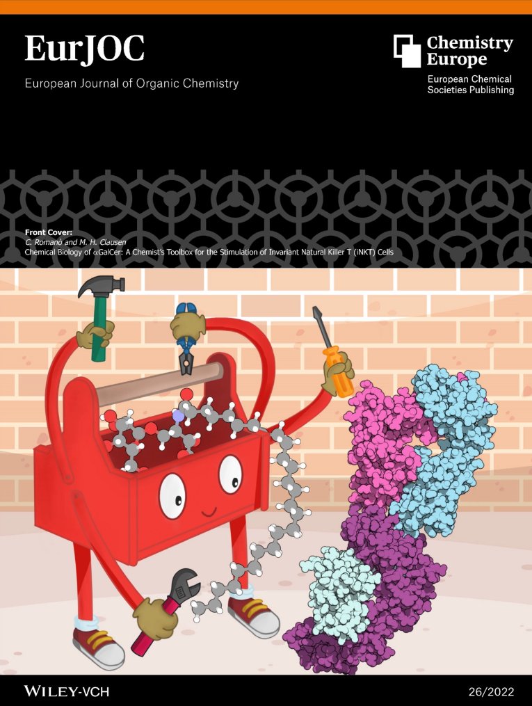 We are excited to share the cover image for our recent review 'Chemical Biology of αGalCer: A Chemist's Toolbox for the Stimulation of Invariant Natural Killer T (iNKT) Cells' in <a href="/EurJOC/">EurJOC</a> #OnTheCover #glycotime doi.org/10.1002/ejoc.2…