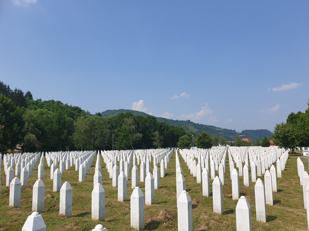 SapanMaini's tweet photo. Last week I visited #Srebrenica which bore witness to the genocide of over 8000 Bosnian Muslim men &amp; boys by Serbian VRS forces. The slaughter began 27 years ago today. The scale of the cemetery, which continues to expand as human remains are discovered, seized me with terror. https://t.co/7Q09DNTO8M