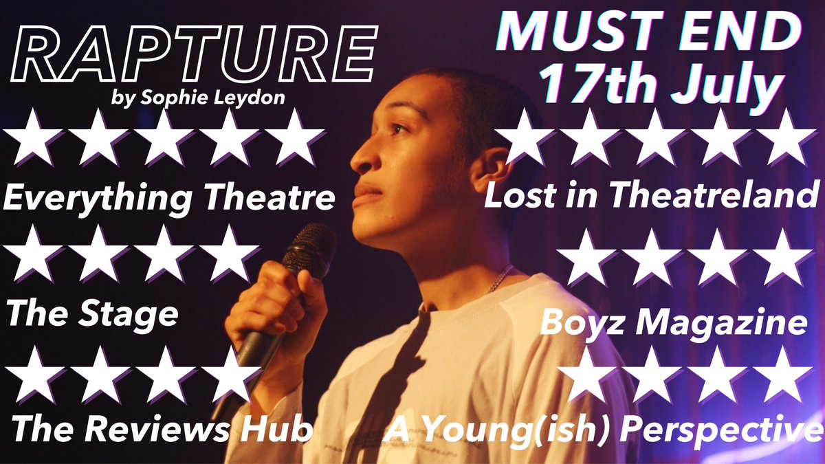 FINAL WEEK of #RapturePlay at The Pleasance in Islington at 8pm. Described as 'an outstanding production that sets a benchmark for live performance' - you don't want to miss this!

A queer, chaotic 3-hander, perfect fun for a summer night🍹

Book here 🎟 - bit.ly/3rrIKqg