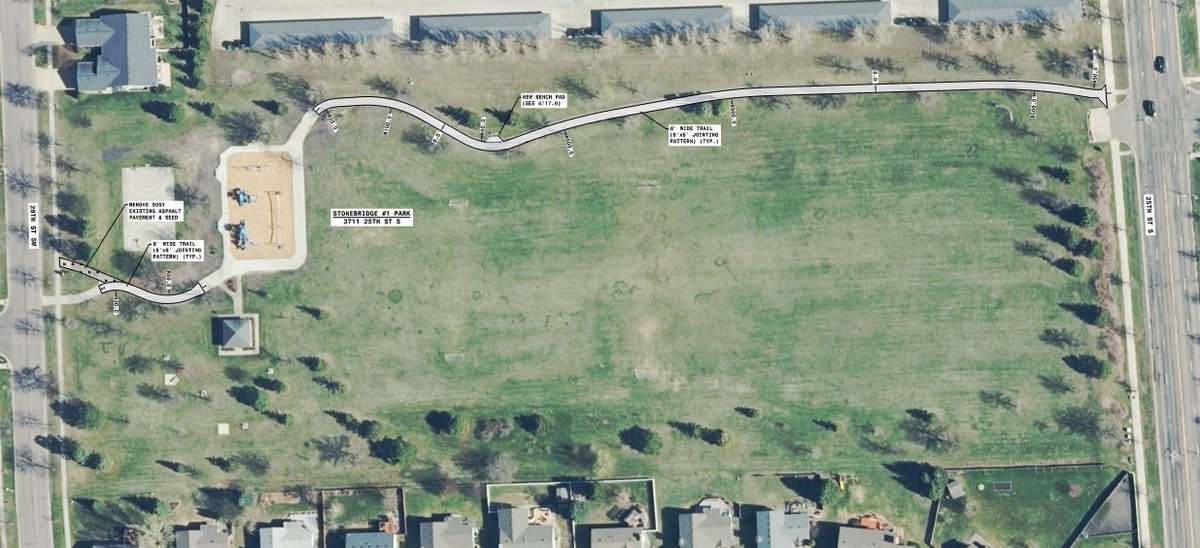FargoParkTyler's tweet photo. Trail Replacement to start at Stonebridge #1 this week. Construction expected to be 2 to 3 weeks worth of work. @FargoParks https://t.co/2Qj6Zm3xxN
