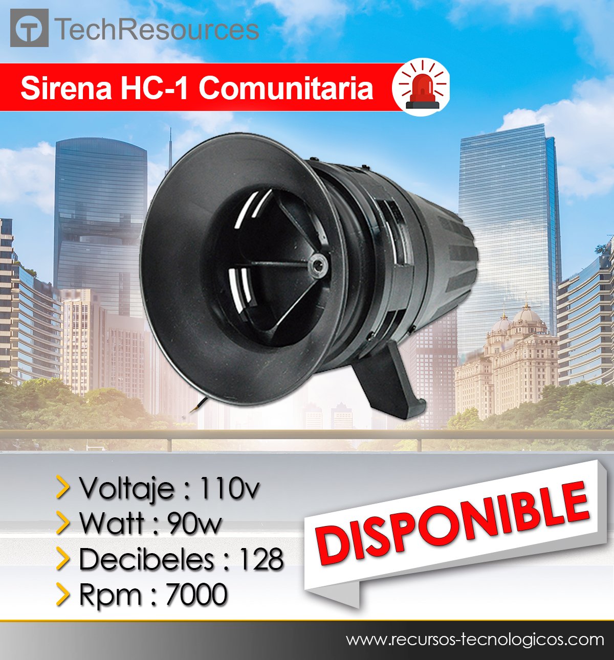 HC-1 Sirena de Alarma Comunitaria 110v » TechResources Ec