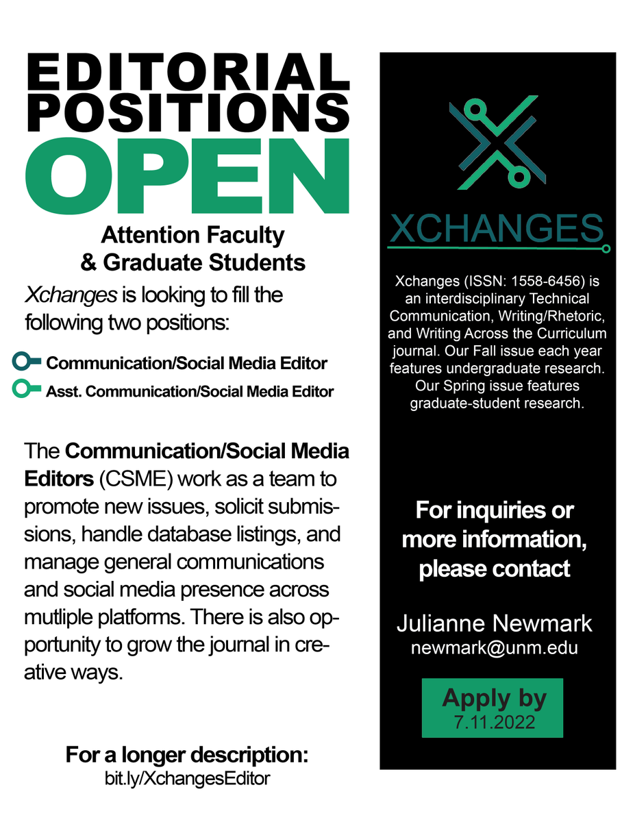 Xchanges Journal (@xchangesjournal) on Twitter photo If you enjoy working with social media and other forms of communication, consider joining the <a href="/XchangesJournal/">Xchanges Journal</a> team 😀 If you enjoy working with social media and other forms of communication, consider joining the <a href="/XchangesJournal/">Xchanges Journal</a> team 😀